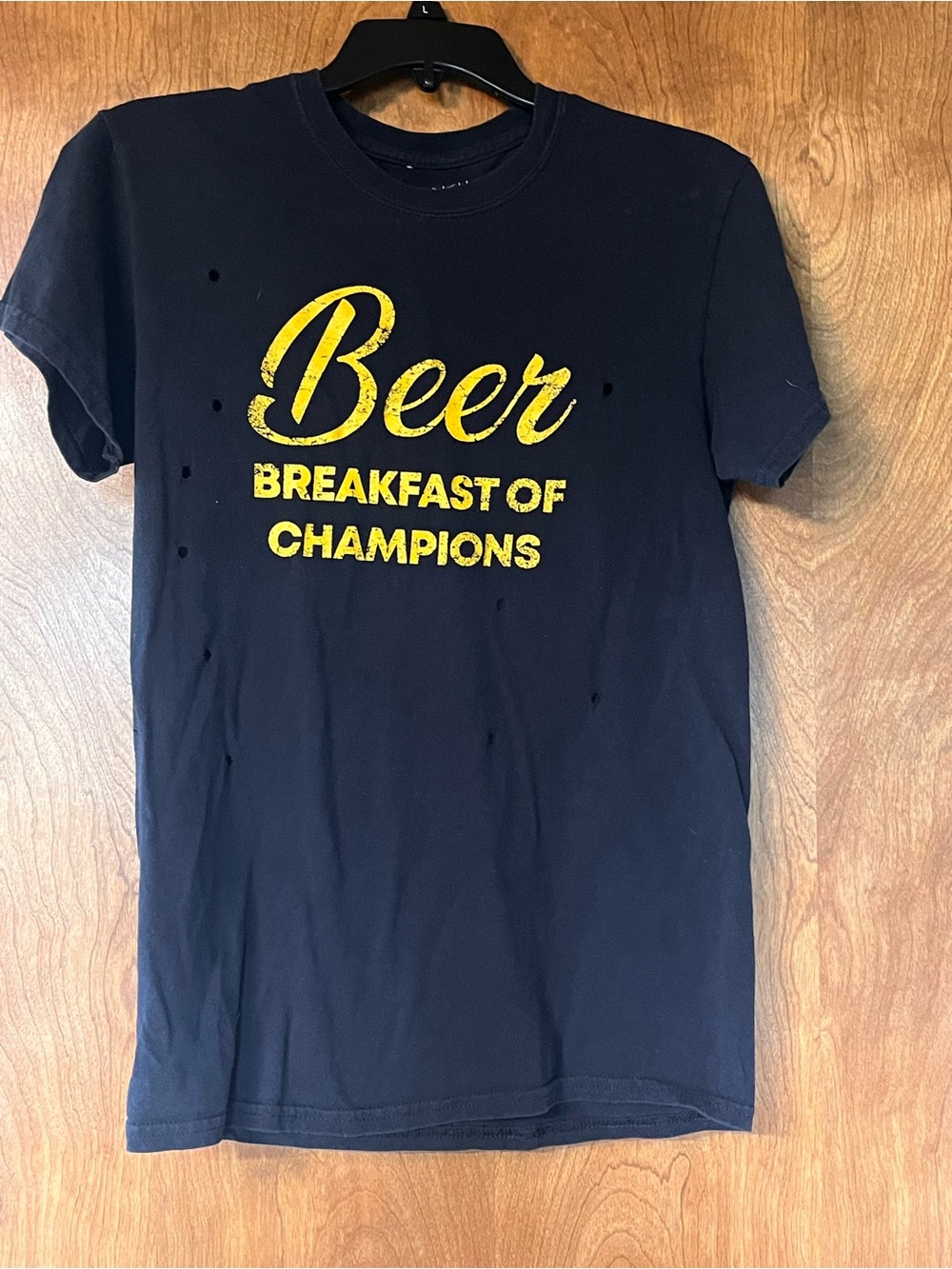 Beer Breakfast of Champions Graphic Tee - Black with Yellow Print